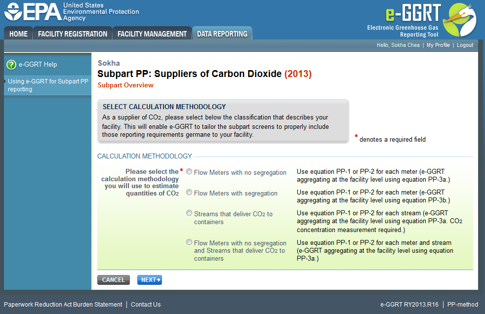 Image of Subpart PP: Suppliers of Carbon Dioxide, showing calculation methodology.